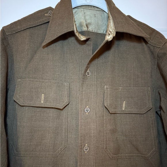 Vintage Men's Wool Green Army Style Button Up Shirt Size S - Picture 6 of 14
